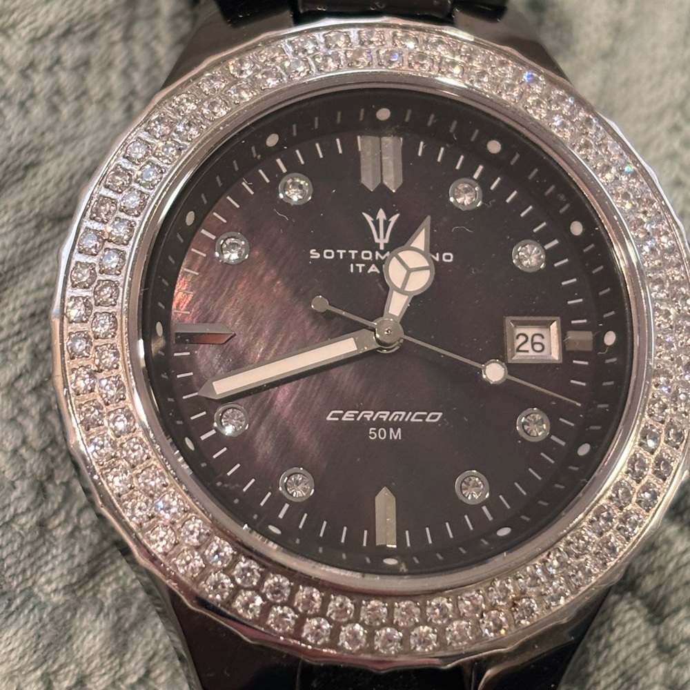 Sottomarino Italian Black Ceramic Watch with Crystal Accents - Picture 2 of 6
